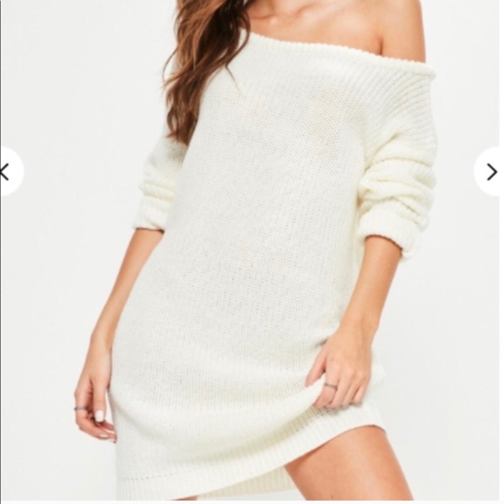 Missguided Cream Off The Shoulder Knit Dress
